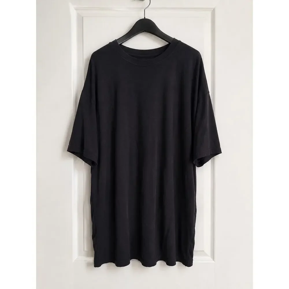 Free People FP Beach Essential Extreme Tee Mini Dress L Black Oversized Pockets